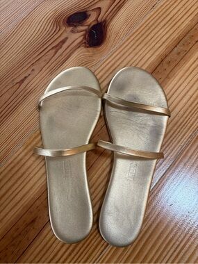 TKEES Shimmering Gold Two-Strap Slide Sandals